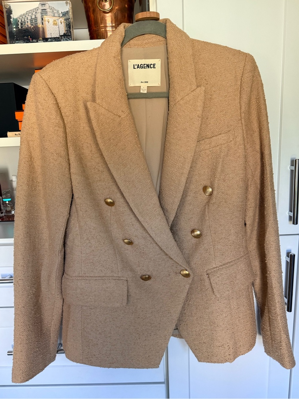 L’AGENCE Double-breasted Cotton Tweed Blazer – Size 6